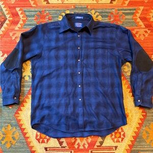 Pendleton Navy Plaid Trail Shirt with Black Elbow Patches